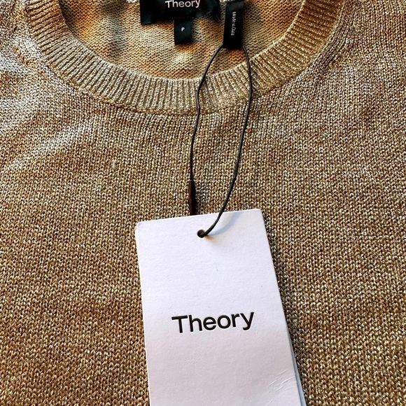 NWT Theory Gold Metallic Short Sleeve Slim Crew Neck Top Women’s Size P - Picture 8 of 8